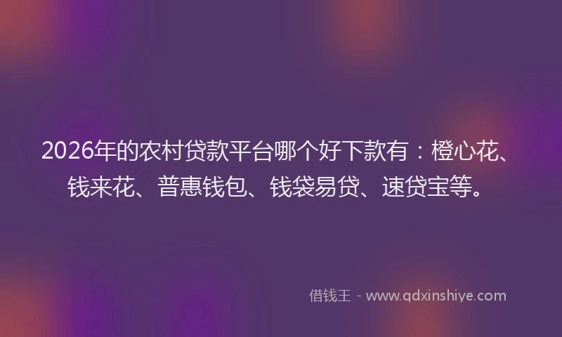 2026年的农村贷款平台哪个好下款有：橙心花、钱来花、普惠钱包、钱袋易贷、速贷宝等。