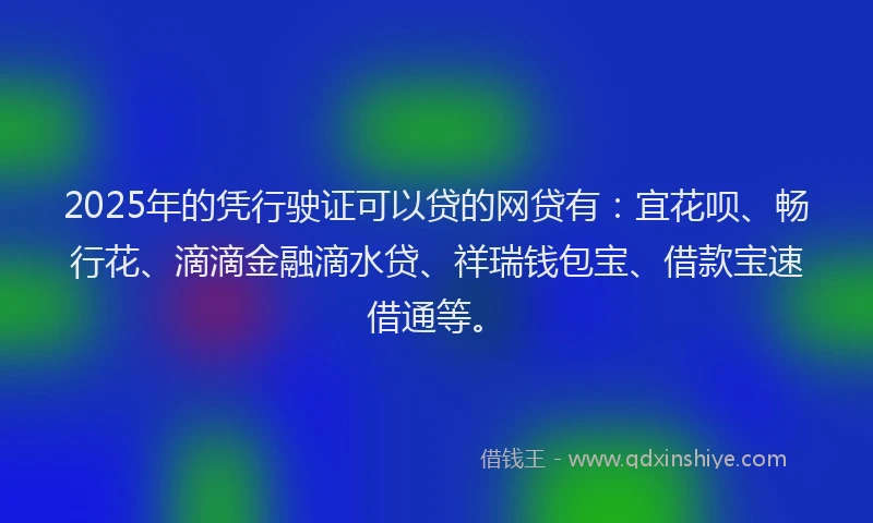 2025年的凭行驶证可以贷的网贷有：宜花呗、畅行花、滴滴金融滴水贷、祥瑞钱包宝、借款宝速借通等。