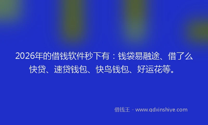 2026年的借钱软件秒下有：钱袋易融途、借了么快贷、速贷钱包、快鸟钱包、好运花等。