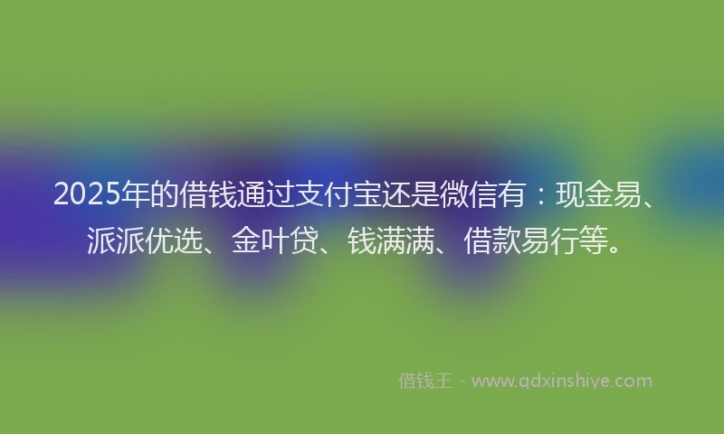 2025年的借钱通过支付宝还是微信有:现金易、派派优选、金叶贷、钱满满、借款易行等。