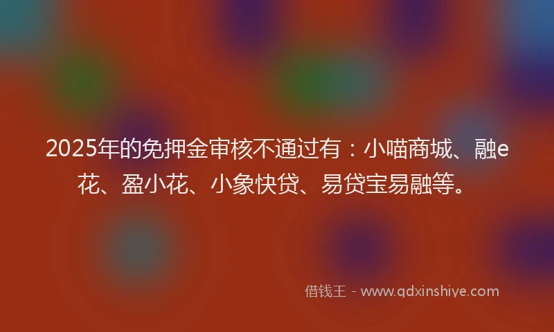 2025年的免押金审核不通过有:小喵商城、融e花、盈小花、小象快贷、易贷宝易融等。