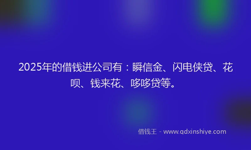 2025年的借钱进公司有：瞬信金、闪电侠贷、花呗、钱来花、哆哆贷等。