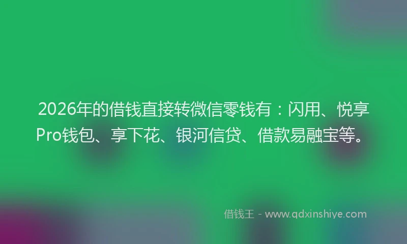 2026年的借钱直接转微信零钱有:闪用、悦享Pro钱包、享下花、银河信贷、借款易融宝等。