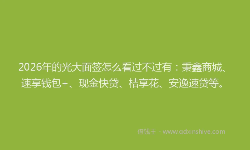 2026年的光大面签怎么看过不过有：秉鑫商城、速享钱包+、现金快贷、桔享花、安逸速贷等。