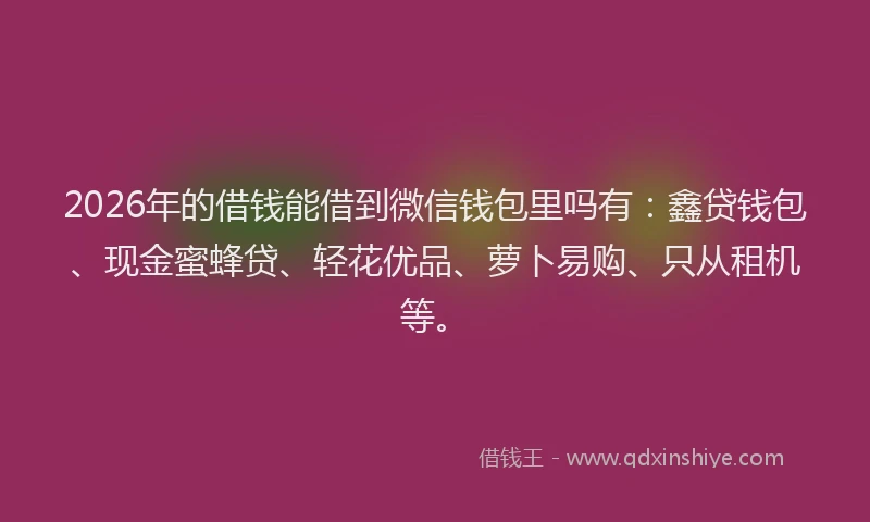 2026年的借钱能借到微信钱包里吗有：鑫贷钱包、现金蜜蜂贷、轻花优品、萝卜易购、只从租机等。
