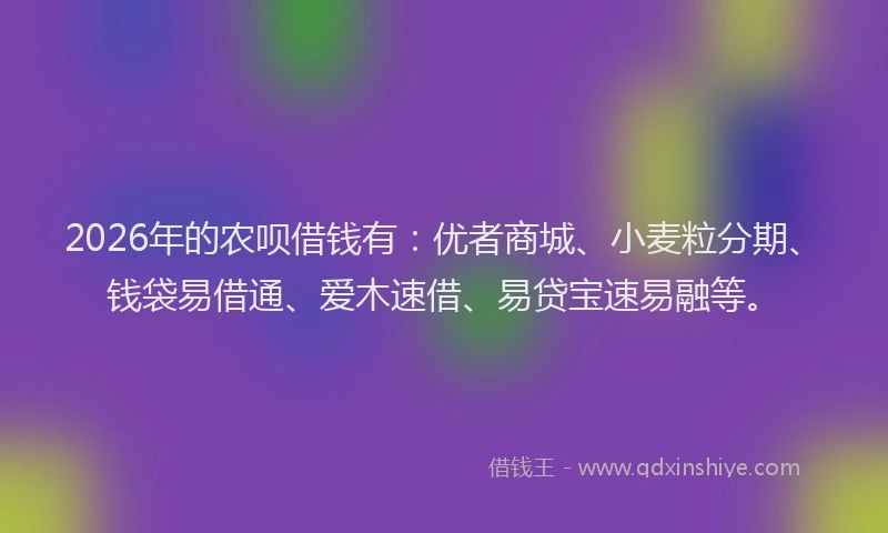2026年的农呗借钱有：优者商城、小麦粒分期、钱袋易借通、爱木速借、易贷宝速易融等。