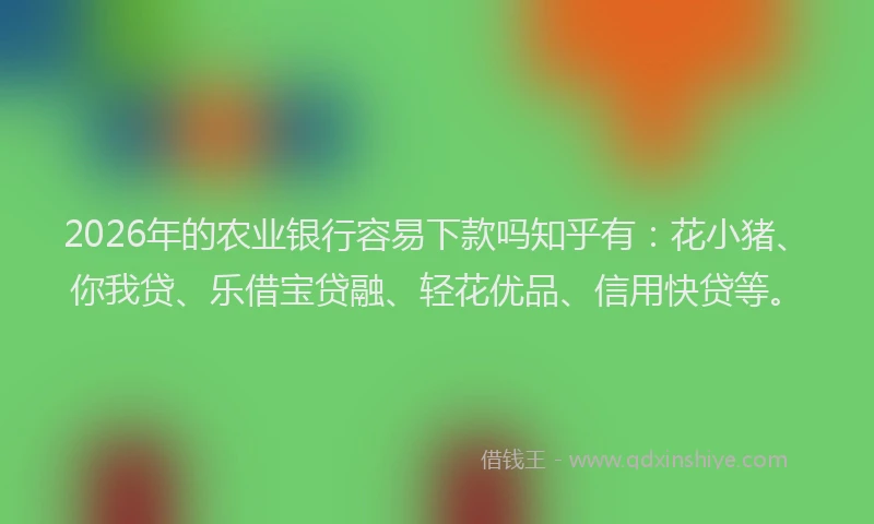 2026年的农业银行容易下款吗知乎有:花小猪、你我贷、乐借宝贷融、轻花优品、信用快贷等。