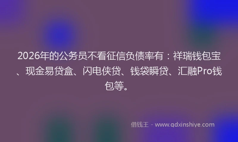 2026年的公务员不看征信负债率有：祥瑞钱包宝、现金易贷盒、闪电侠贷、钱袋瞬贷、汇融Pro钱包等。