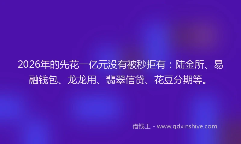 2026年的先花一亿元没有被秒拒有：陆金所、易融钱包、龙龙用、翡翠信贷、花豆分期等。