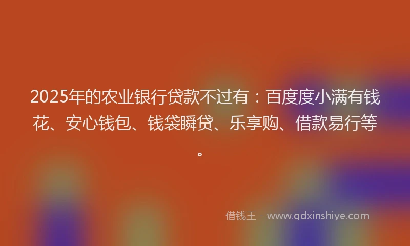 2025年的农业银行贷款不过有：百度度小满有钱花、安心钱包、钱袋瞬贷、乐享购、借款易行等。