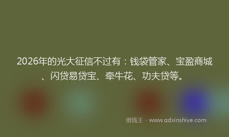 2026年的光大征信不过有：钱袋管家、宝盈商城、闪贷易贷宝、牵牛花、功夫贷等。