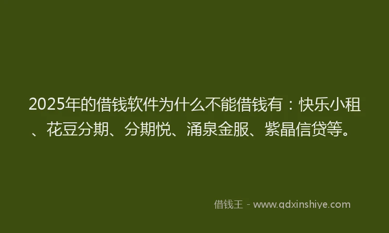 2025年的借钱软件为什么不能借钱有：快乐小租、花豆分期、分期悦、涌泉金服、紫晶信贷等。