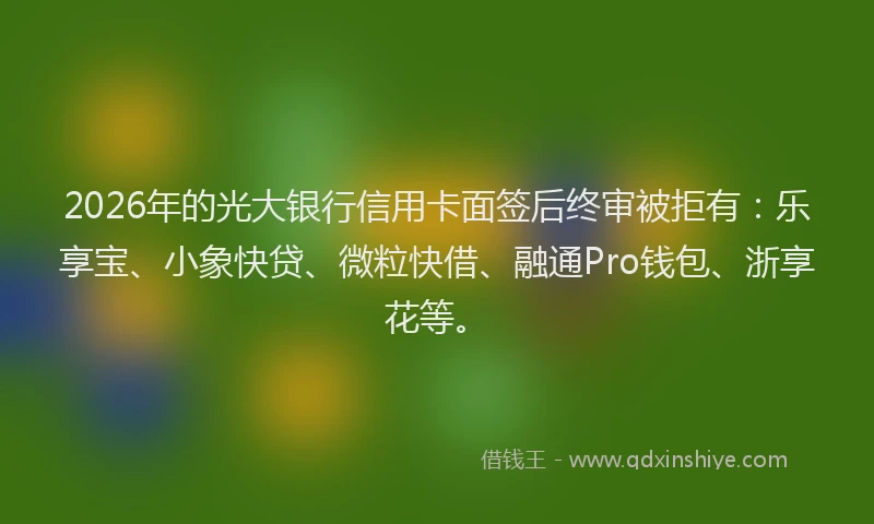 2026年的光大银行信用卡面签后终审被拒有:乐享宝、小象快贷、微粒快借、融通Pro钱包、浙享花等。