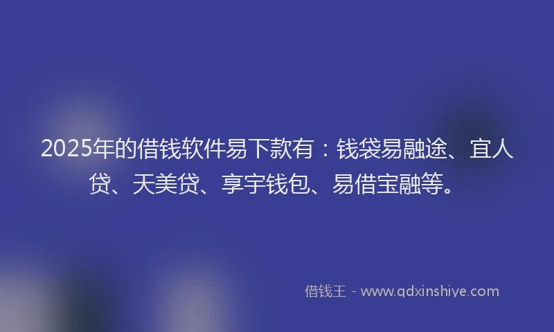 2025年的借钱软件易下款有:钱袋易融途、宜人贷、天美贷、享宇钱包、易借宝融等。