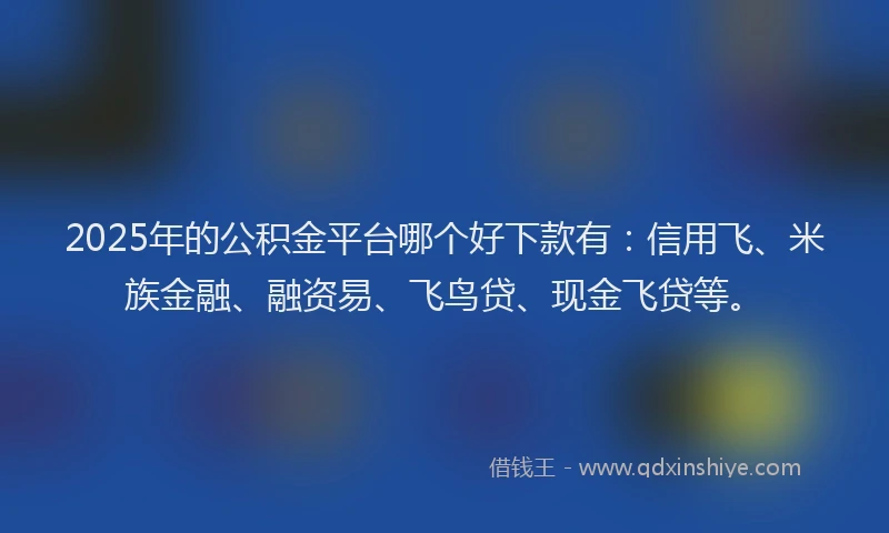 2025年的公积金平台哪个好下款有：信用飞、米族金融、融资易、飞鸟贷、现金飞贷等。