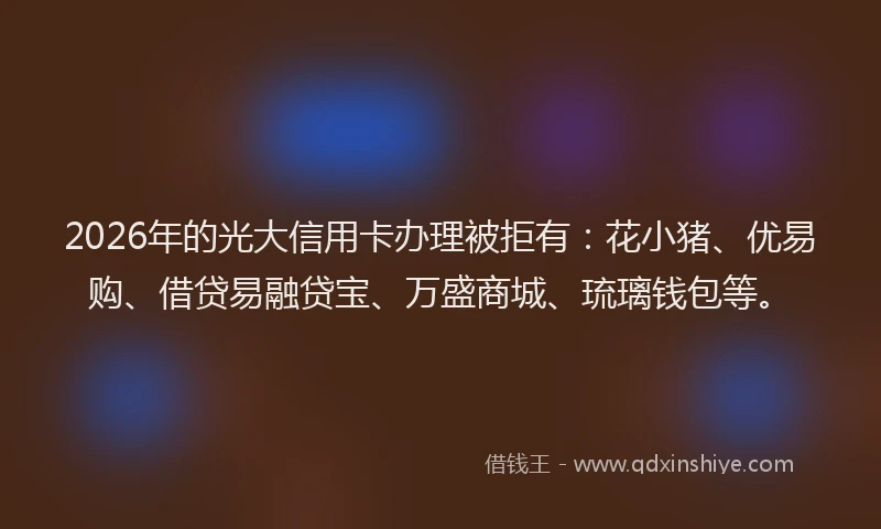 2026年的光大信用卡办理被拒有：花小猪、优易购、借贷易融贷宝、万盛商城、琉璃钱包等。