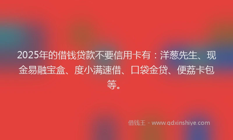 2025年的借钱贷款不要信用卡有:洋葱先生、现金易融宝盒、度小满速借、口袋金贷、便荔卡包等。