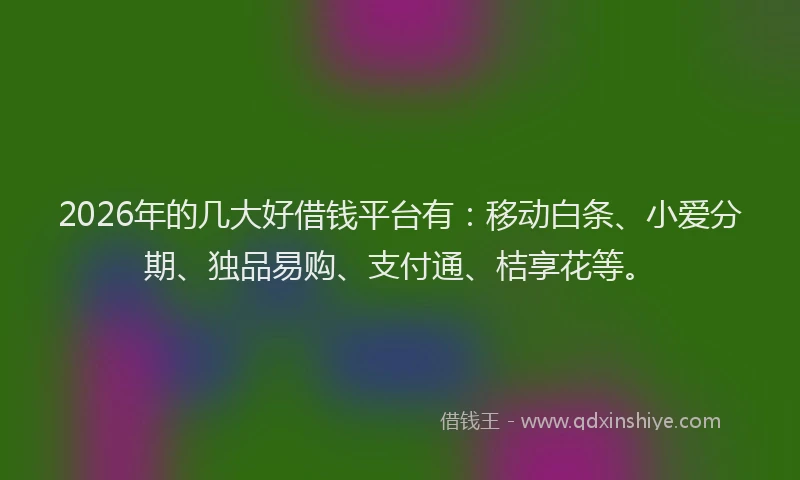 2026年的几大好借钱平台有：移动白条、小爱分期、独品易购、支付通、桔享花等。