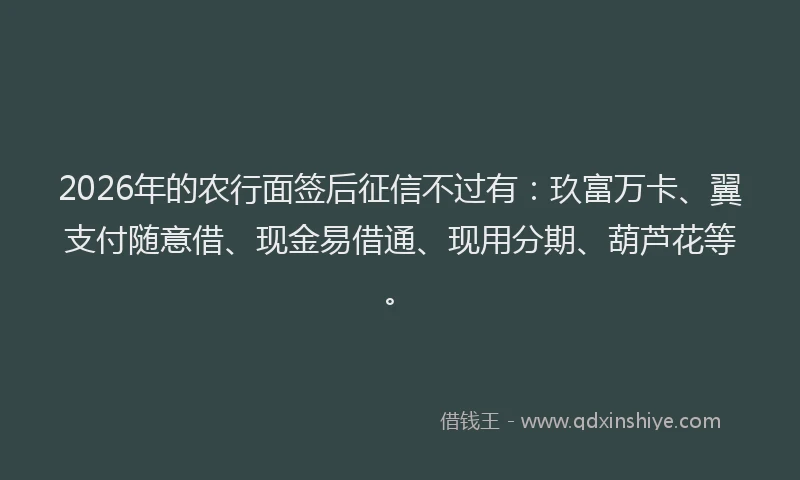 2026年的农行面签后征信不过有:玖富万卡、翼支付随意借、现金易借通、现用分期、葫芦花等。