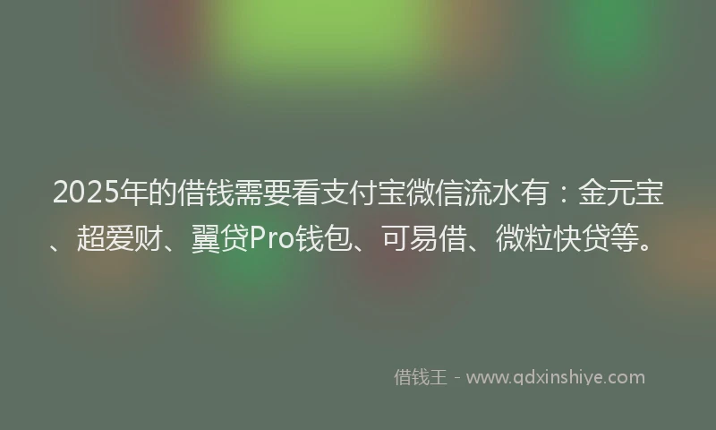 2025年的借钱需要看支付宝微信流水有:金元宝、超爱财、翼贷Pro钱包、可易借、微粒快贷等。