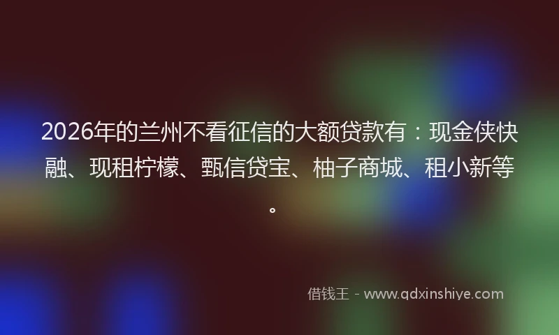 2026年的兰州不看征信的大额贷款有:现金侠快融、现租柠檬、甄信贷宝、柚子商城、租小新等。