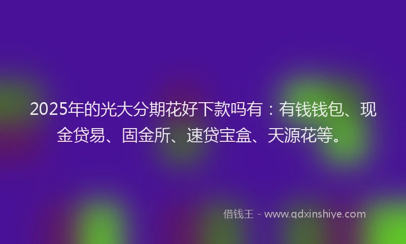2025年的光大分期花好下款吗有：有钱钱包、现金贷易、固金所、速贷宝盒、天源花等。