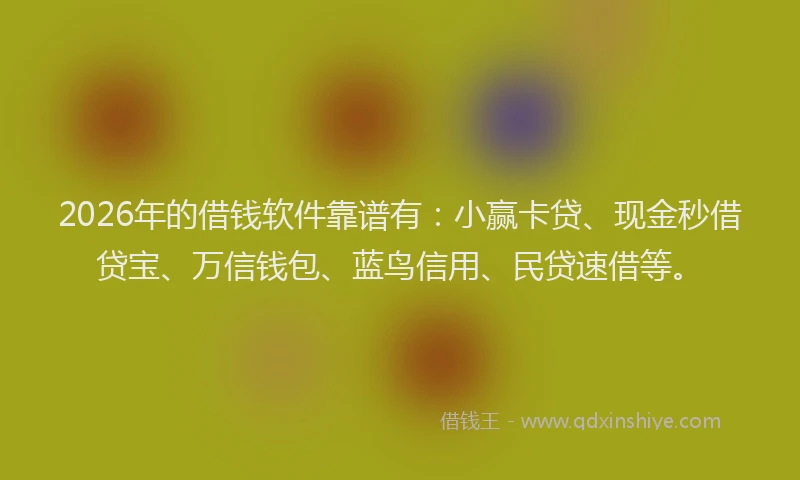 2026年的借钱软件靠谱有:小赢卡贷、现金秒借贷宝、万信钱包、蓝鸟信用、民贷速借等。