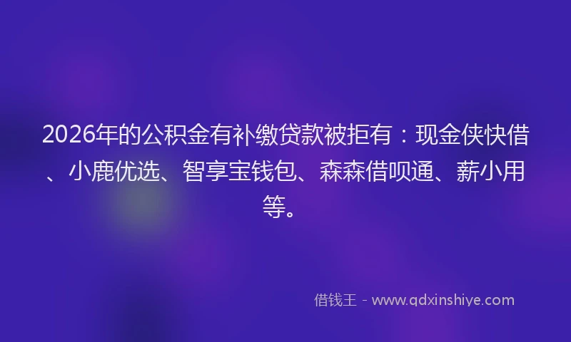 2026年的公积金有补缴贷款被拒有:现金侠快借、小鹿优选、智享宝钱包、森森借呗通、薪小用等。