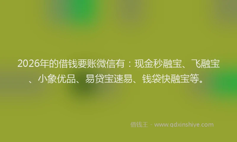 2026年的借钱要账微信有：现金秒融宝、飞融宝、小象优品、易贷宝速易、钱袋快融宝等。