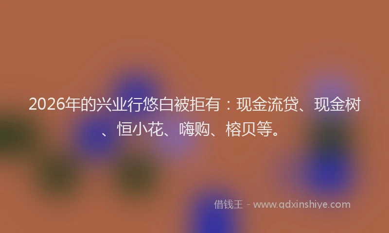 2026年的兴业行悠白被拒有：现金流贷、现金树、恒小花、嗨购、榕贝等。