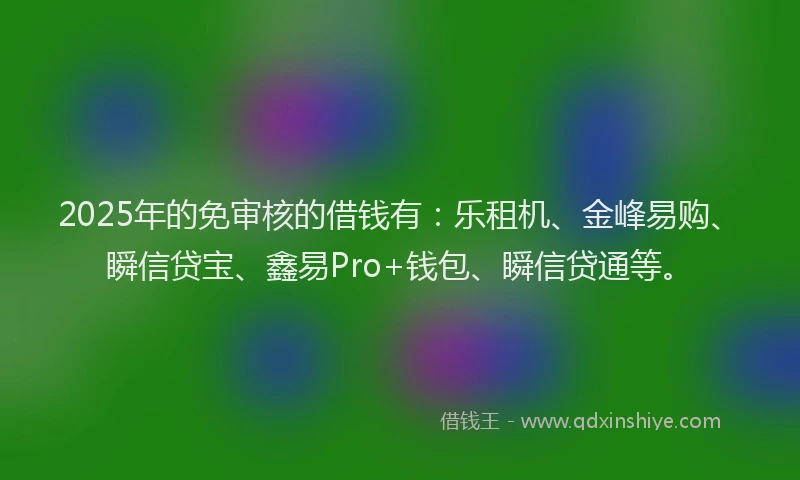 2025年的免审核的借钱有:乐租机、金峰易购、瞬信贷宝、鑫易Pro+钱包、瞬信贷通等。