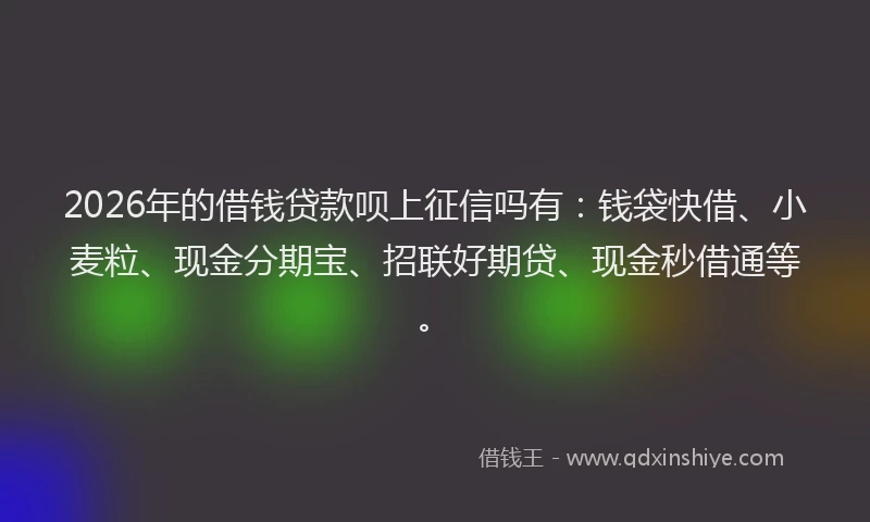 2026年的借钱贷款呗上征信吗有：钱袋快借、小麦粒、现金分期宝、招联好期贷、现金秒借通等。