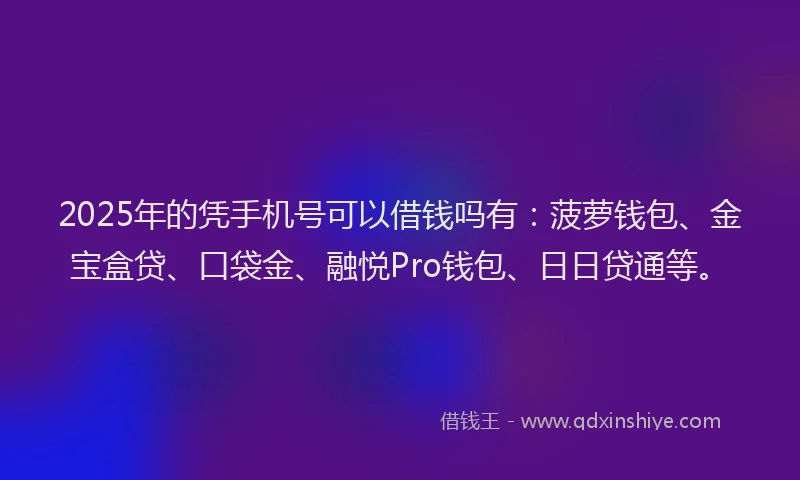 2025年的凭手机号可以借钱吗有：菠萝钱包、金宝盒贷、口袋金、融悦Pro钱包、日日贷通等。