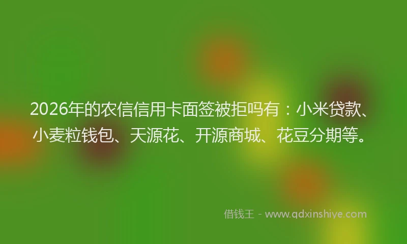 2026年的农信信用卡面签被拒吗有：小米贷款、小麦粒钱包、天源花、开源商城、花豆分期等。