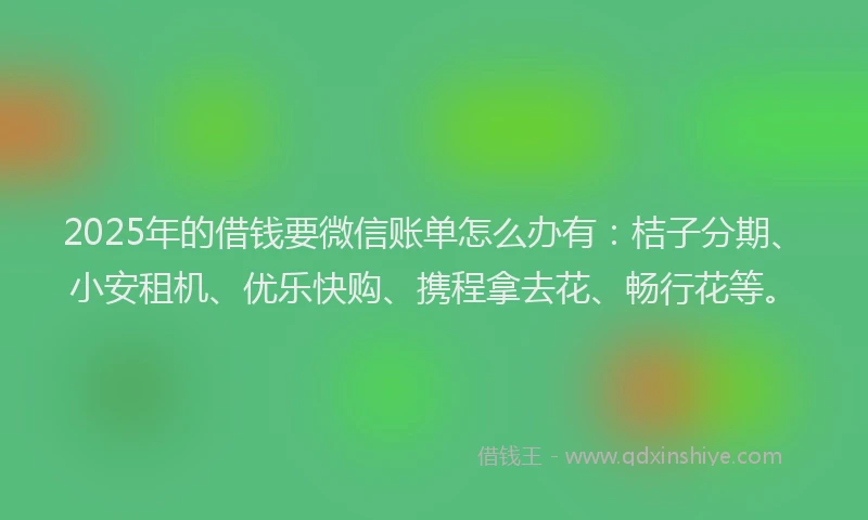2025年的借钱要微信账单怎么办有：桔子分期、小安租机、优乐快购、携程拿去花、畅行花等。