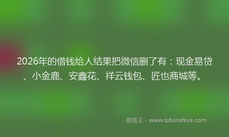 2026年的借钱给人结果把微信删了有：现金易贷、小金鹿、安鑫花、祥云钱包、匠也商城等。