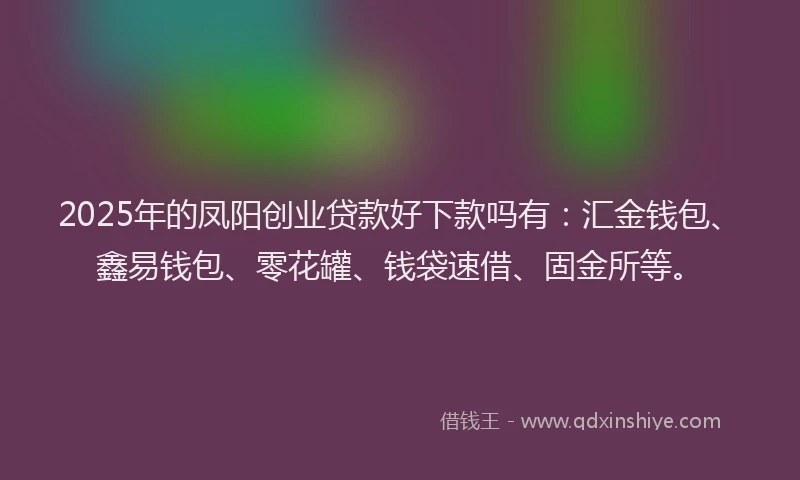 2025年的凤阳创业贷款好下款吗有：汇金钱包、鑫易钱包、零花罐、钱袋速借、固金所等。