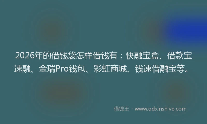 2026年的借钱袋怎样借钱有：快融宝盒、借款宝速融、金瑞Pro钱包、彩虹商城、钱速借融宝等。