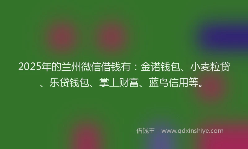 2025年的兰州微信借钱有:金诺钱包、小麦粒贷、乐贷钱包、掌上财富、蓝鸟信用等。
