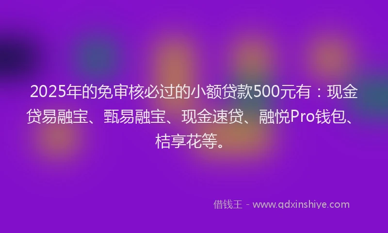 2025年的免审核必过的小额贷款500元有：现金贷易融宝、甄易融宝、现金速贷、融悦Pro钱包、桔享花等。