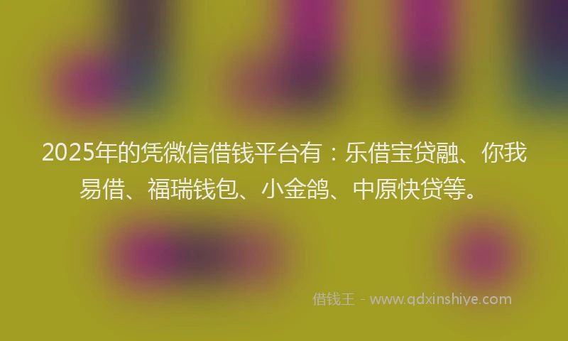2025年的凭微信借钱平台有：乐借宝贷融、你我易借、福瑞钱包、小金鸽、中原快贷等。