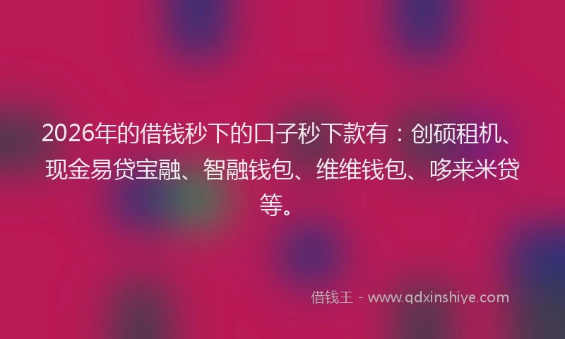 2026年的借钱秒下的口子秒下款有：创硕租机、现金易贷宝融、智融钱包、维维钱包、哆来米贷等。
