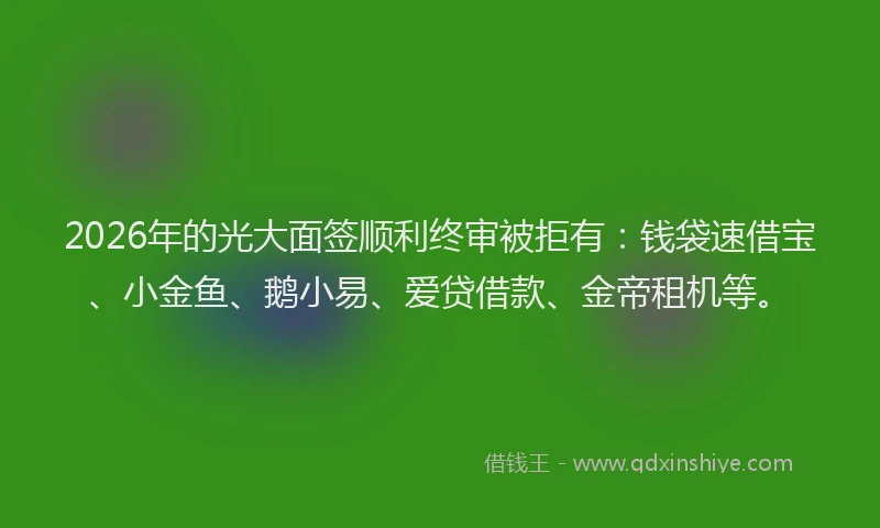 2026年的光大面签顺利终审被拒有:钱袋速借宝、小金鱼、鹅小易、爱贷借款、金帝租机等。