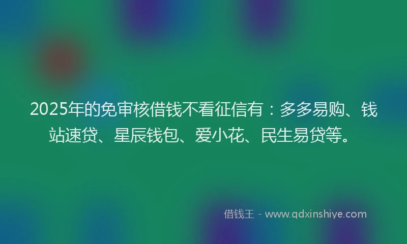 2025年的免审核借钱不看征信有：多多易购、钱站速贷、星辰钱包、爱小花、民生易贷等。