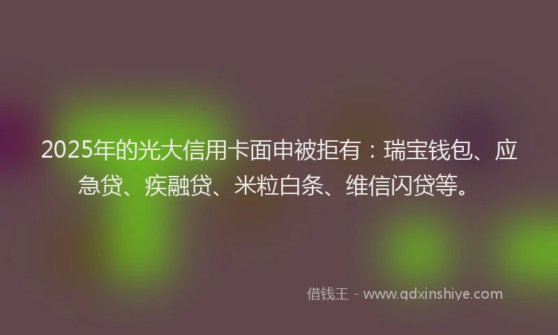 2025年的光大信用卡面申被拒有：瑞宝钱包、应急贷、疾融贷、米粒白条、维信闪贷等。