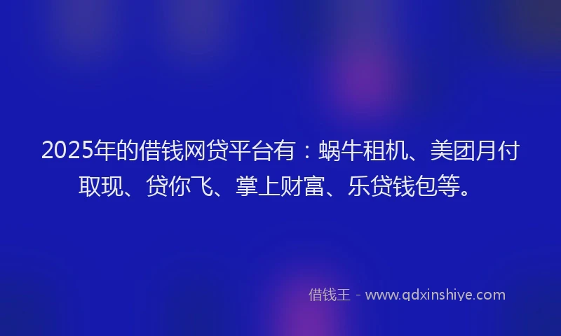 2025年的借钱网贷平台有：蜗牛租机、美团月付取现、贷你飞、掌上财富、乐贷钱包等。