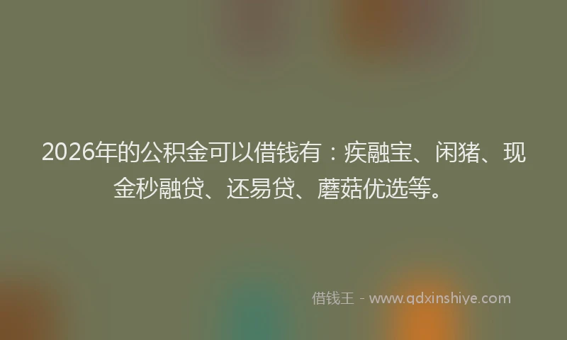 2026年的公积金可以借钱有：疾融宝、闲猪、现金秒融贷、还易贷、蘑菇优选等。