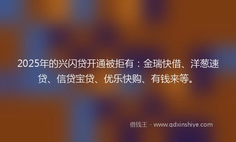 2025年的兴闪贷开通被拒有:金瑞快借、洋葱速贷、信贷宝贷、优乐快购、有钱来等。