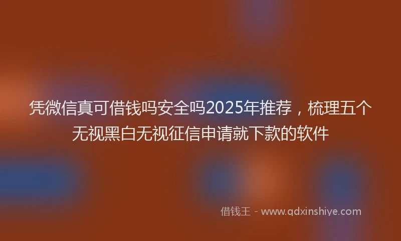 凭微信真可借钱吗安全吗2025年推荐，梳理五个无视黑白无视征信申请就下款的软件