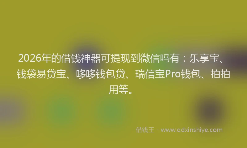 2026年的借钱神器可提现到微信吗有:乐享宝、钱袋易贷宝、哆哆钱包贷、瑞信宝Pro钱包、拍拍用等。